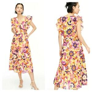 J. Crew Ruffle-sleeve dress in Ratti® curly floral 100% cotton size Medium